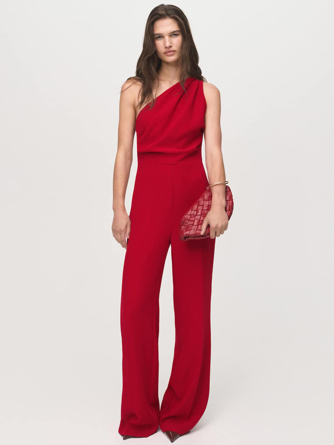MANGO One-Shoulder Draped Party Jumpsuit