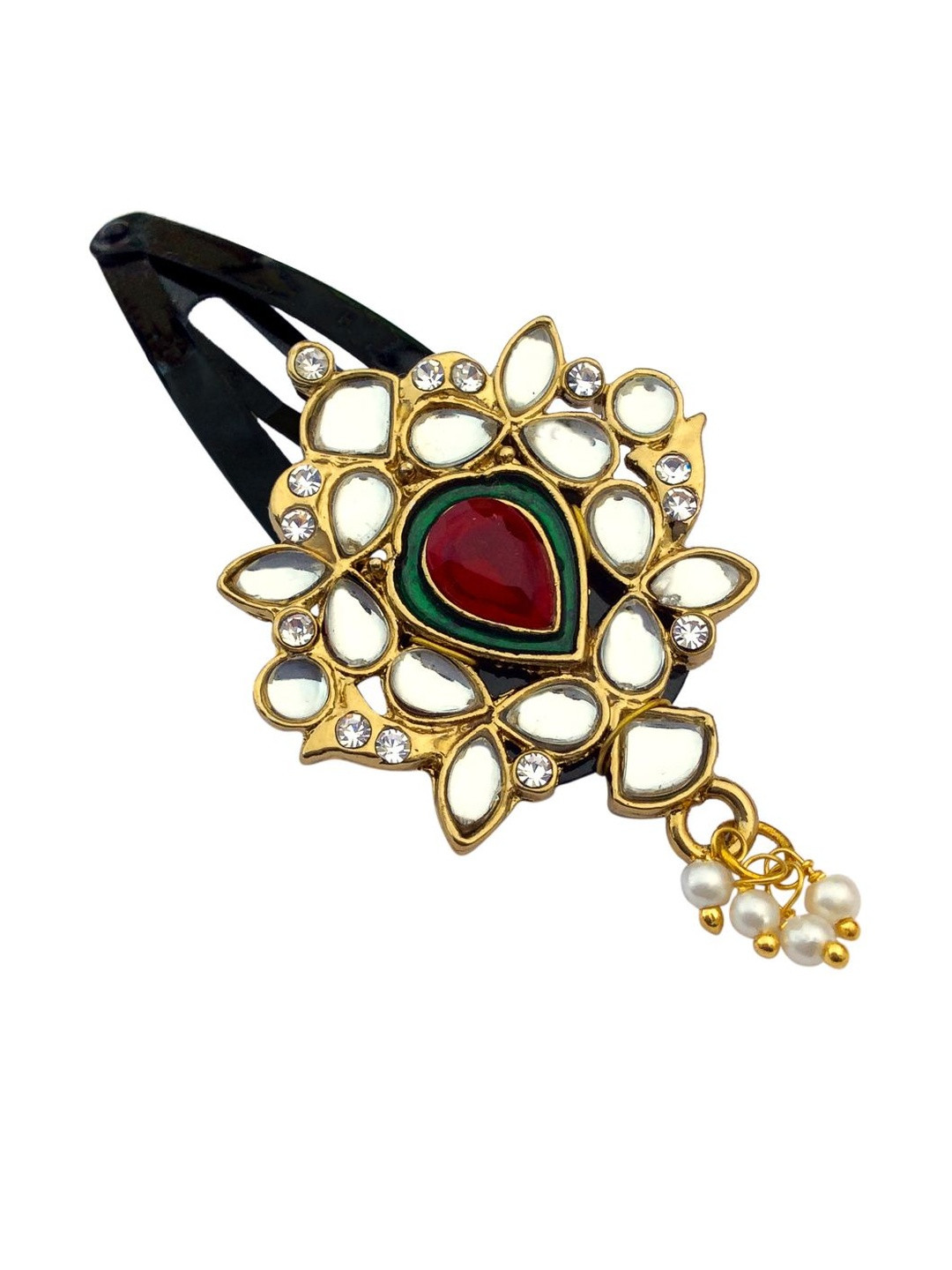 FURE Women Red Embellished Metal Tic Tac Hair Clip