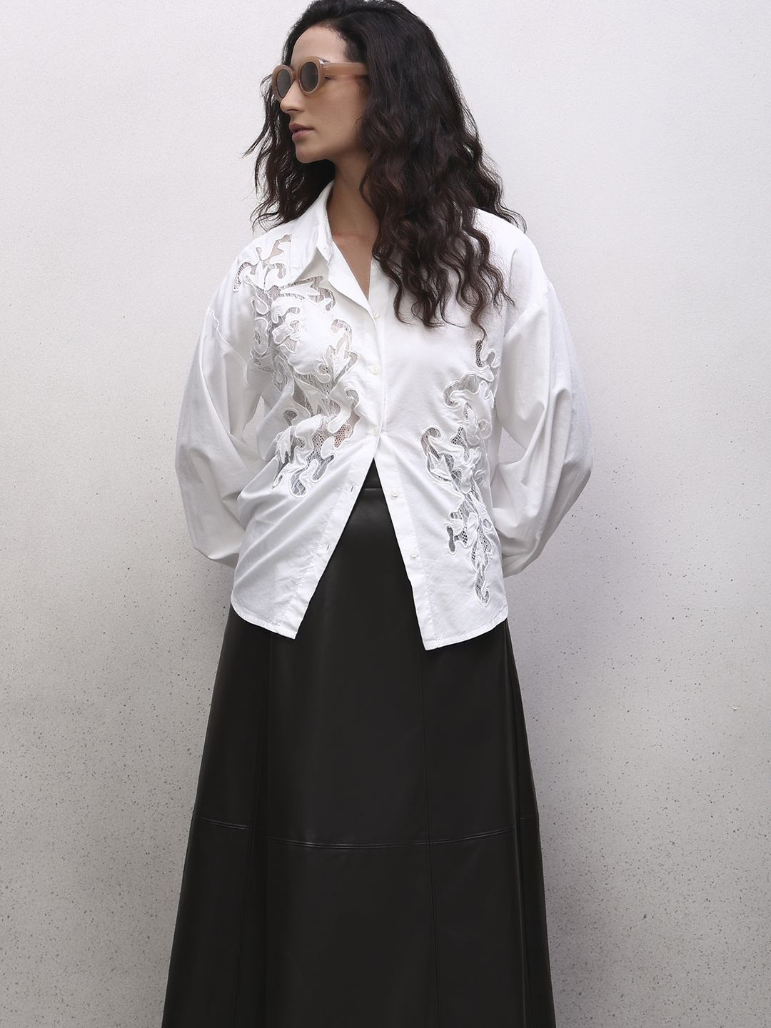 Vero Moda Kimia Floral Self Design Pure Cotton Lace Casual Shirt