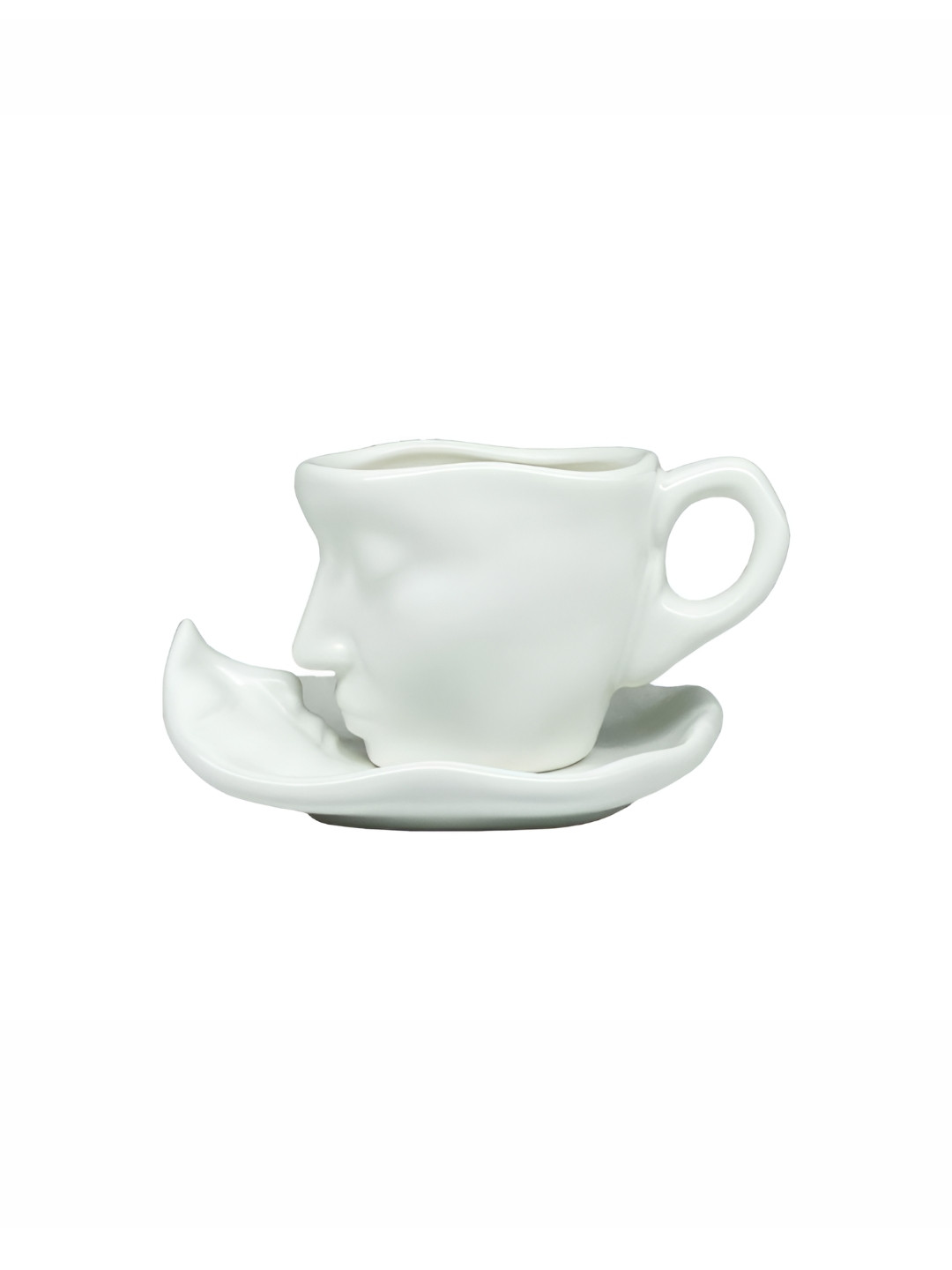 NOSCOMP White 2 Pieces Face Textured Ceramic Cup 100ml and Saucer