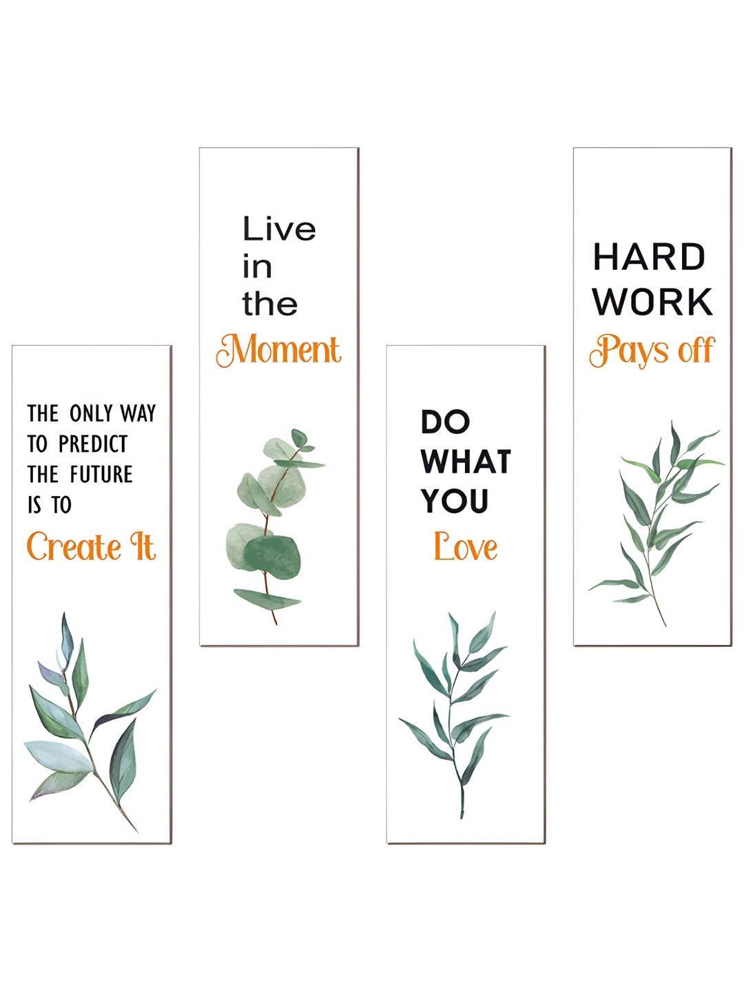 SEHAZ ARTWORKS White & Green 4 Pieces Printed Wooden Wall Hangings