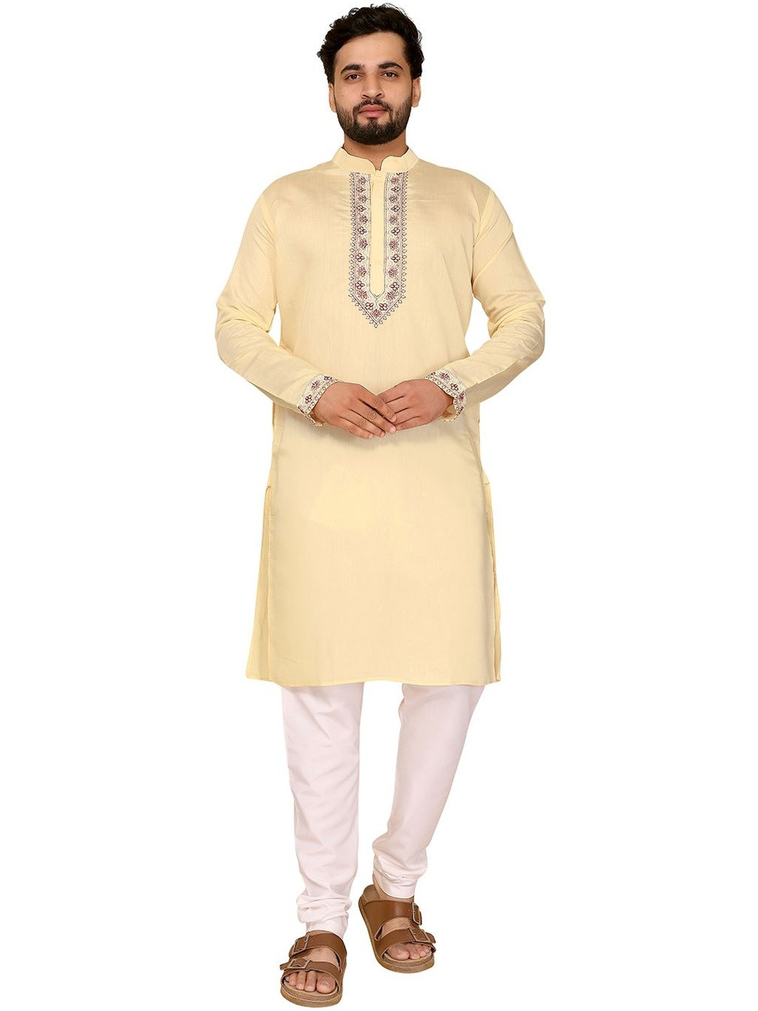 Moda Rapido Men Cotton Silk Embroidered Kurta