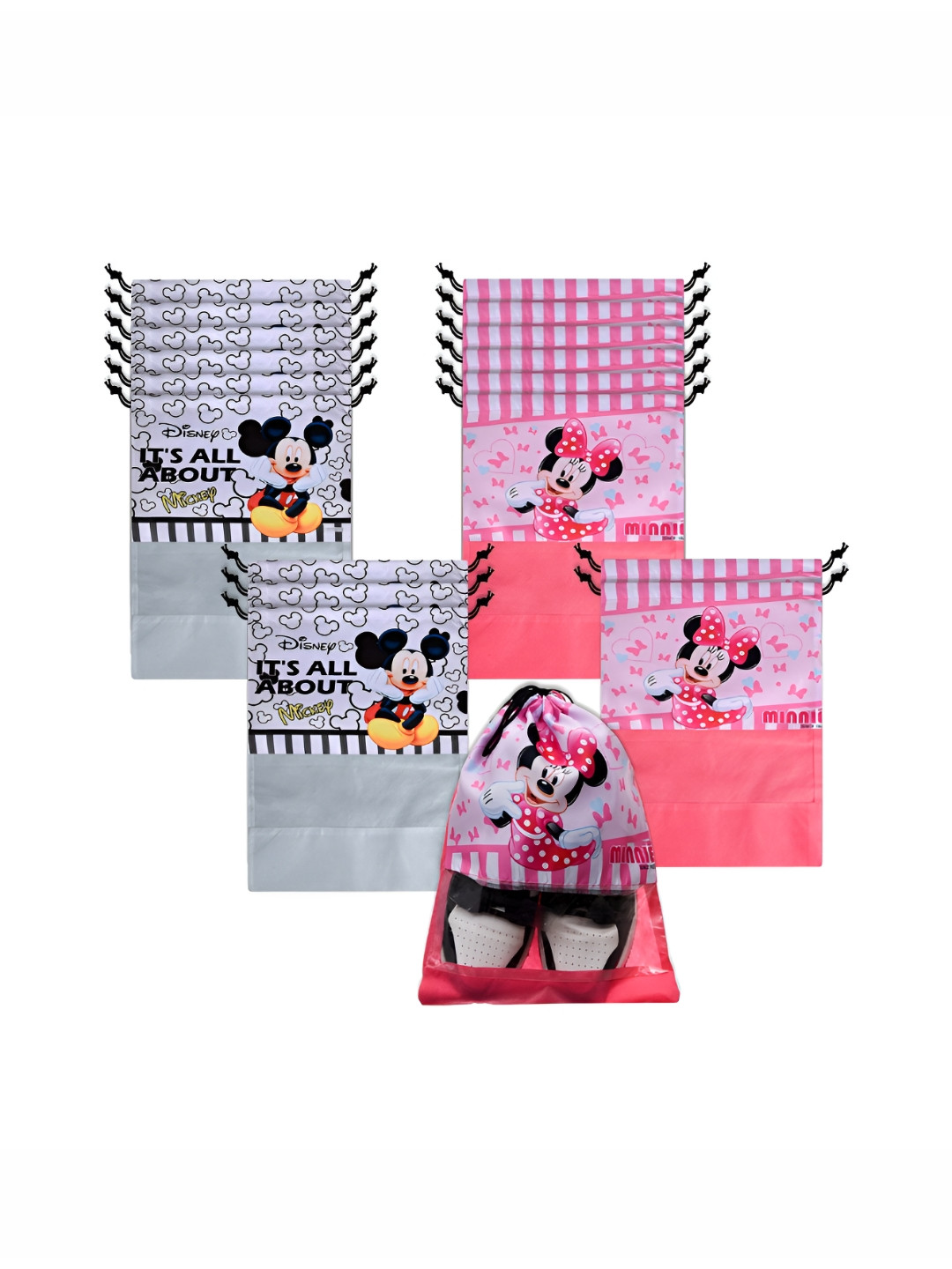 Aura Pink & Grey 18 Pieces Printed Shoe Covers With Drawstring
