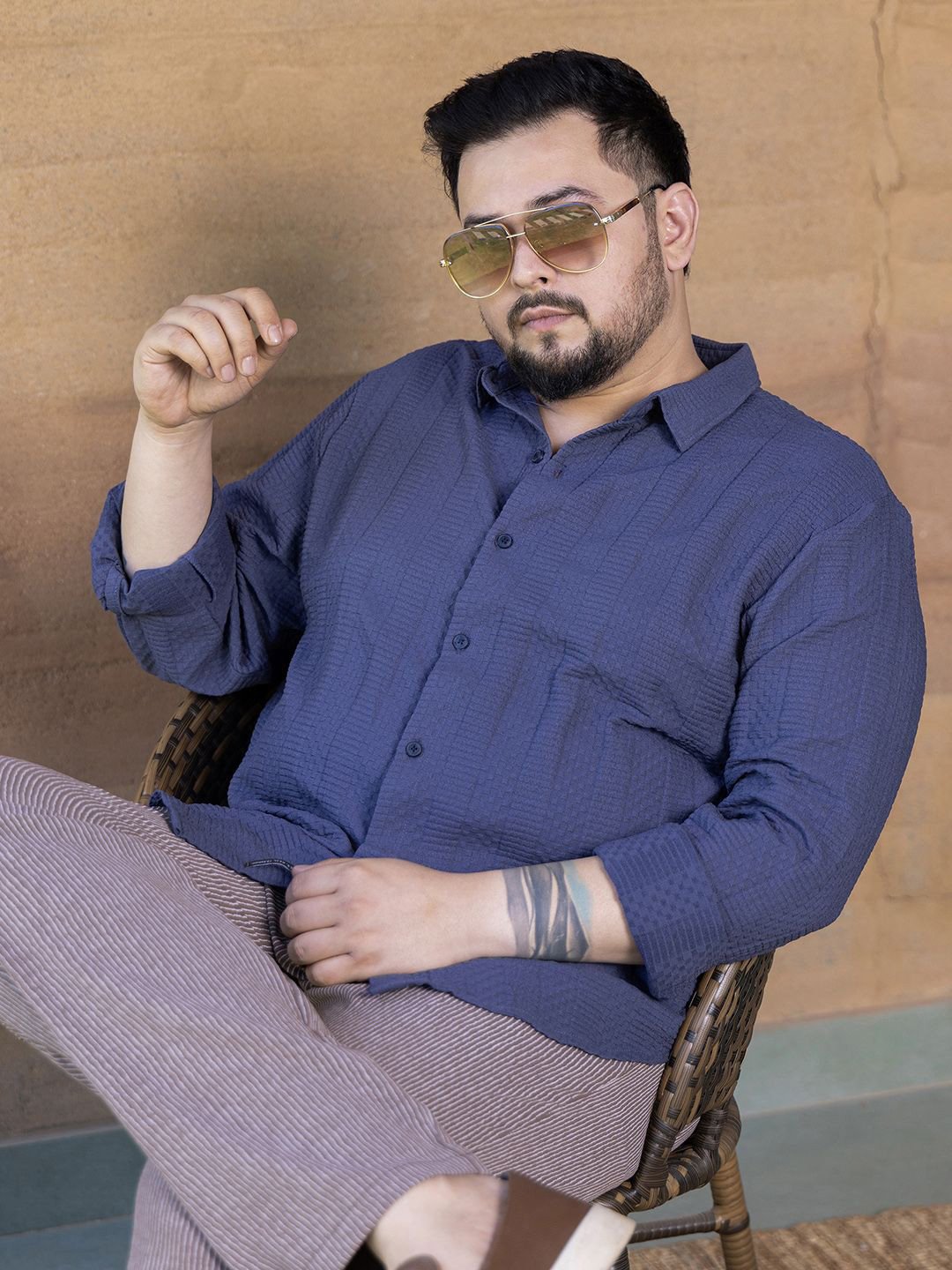 Instafab Plus Size Parallel-Check Tactile Comfort Casual Shirt