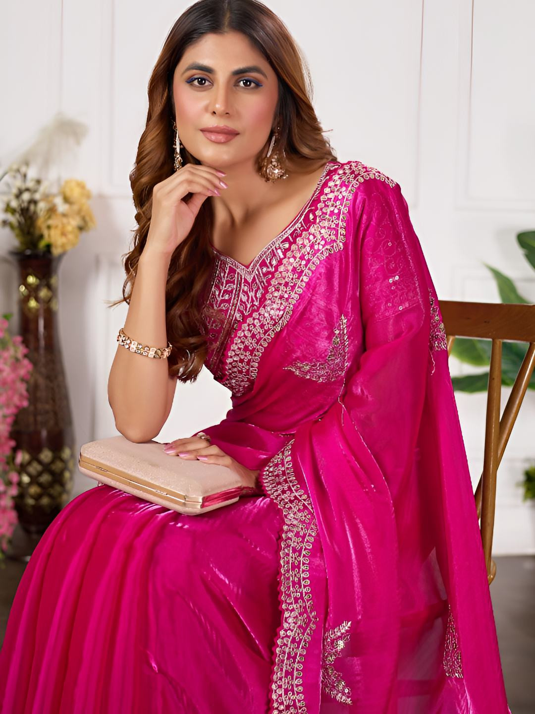 sareyavella Embellished Sequinned Tissue Heavy Work Tussar Saree