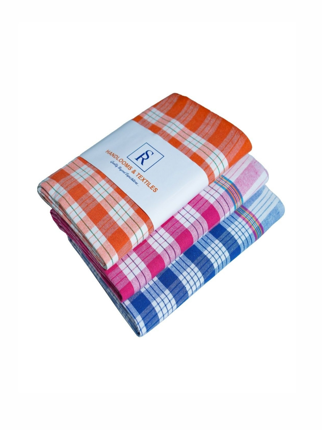 SR HANDLOOMS AND TEXTILES Orange & Pink 3 Pieces Striped Pure Cotton 400 GSM Bath Towels