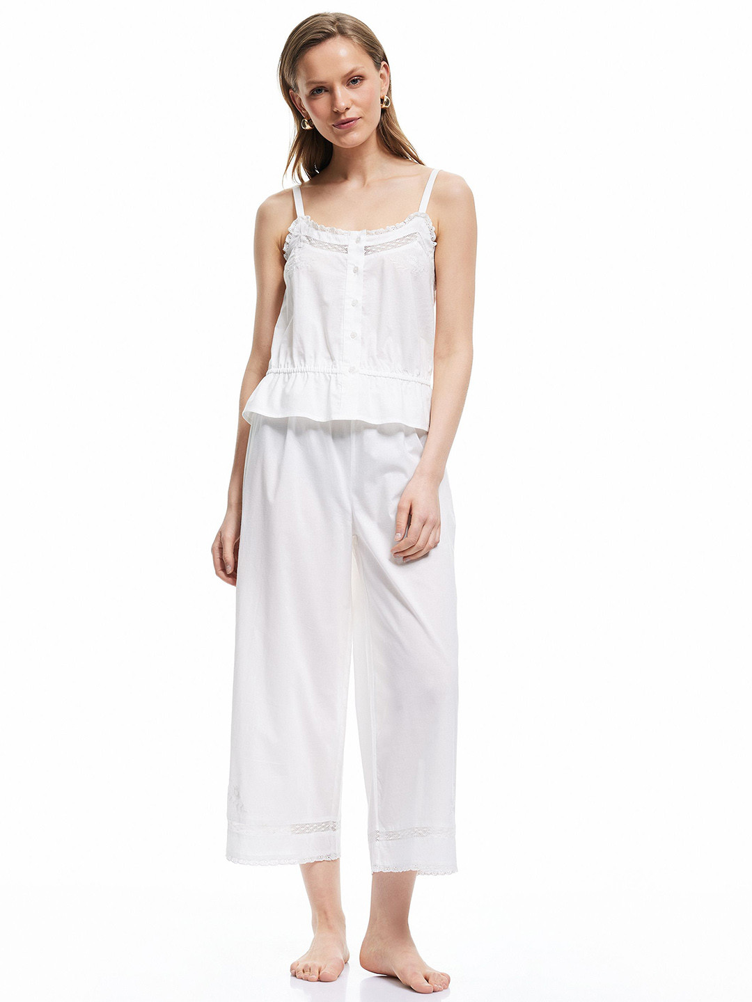 Koton Women Shoulder Straps Pure Cotton Cami & Capris Night suit