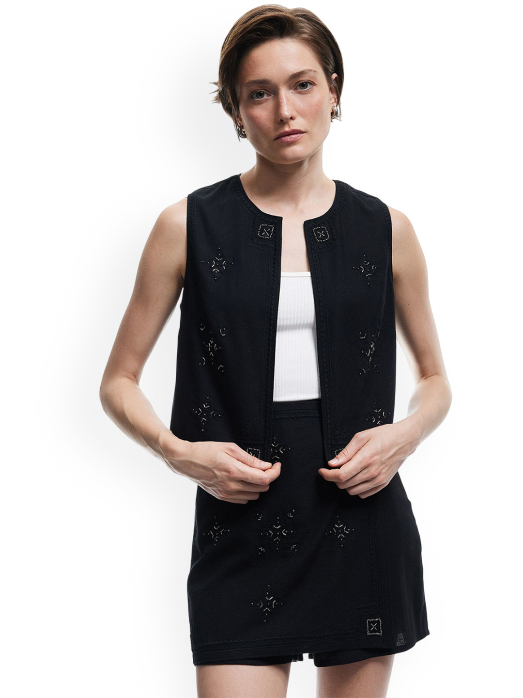 Koton Women Embroidered Round Neck Coat