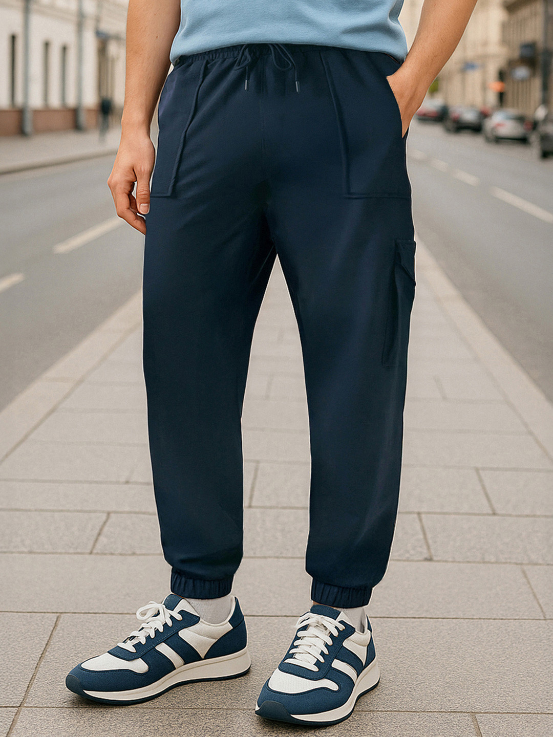 Bewakoof AIR Men Navy-Blue Oversized Cargo Joggers