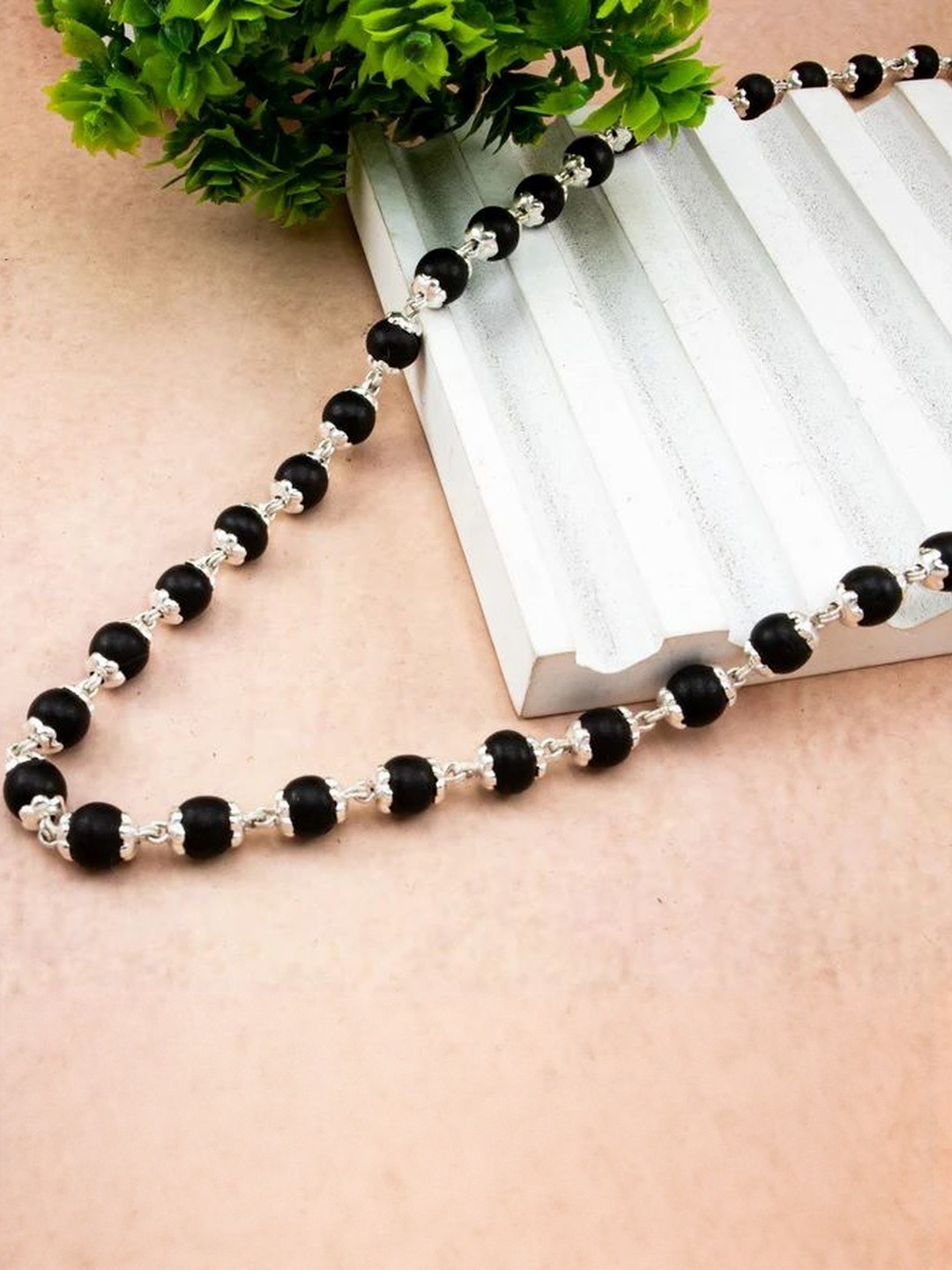 Airtick Black Moti Karungali Beads Necklace