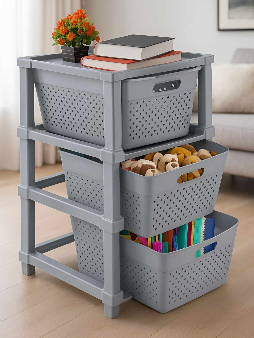 JD FRESH Stylo Grey 3 Tier Drawer Organiser