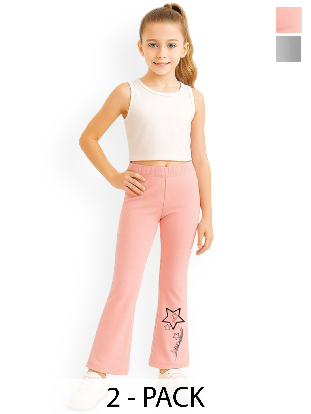 EZEE SLEEVES Girls Pack Of 2 Printed Wide-Leg Trousers