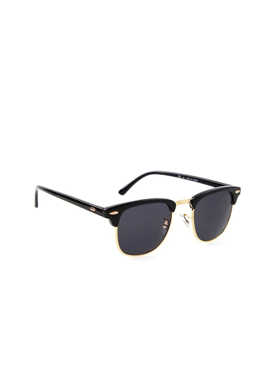 HIPE Black & Black Half Rim Oversized Sunglasses With Soft Pouch
