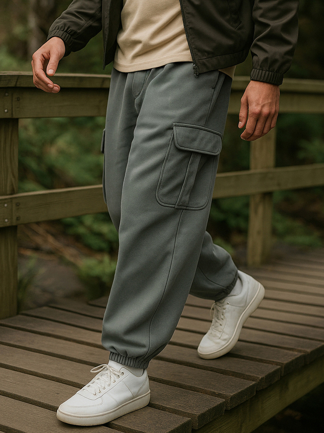 Bewakoof Heavy Duty 1.0 Mens Charcoal Grey Oversized Cargo Joggers