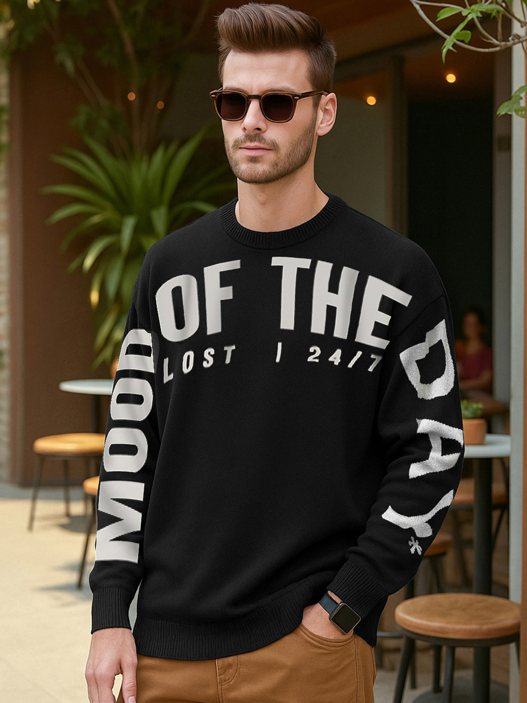Bewakoof Men Of Mood Typography Flatknit Sweater