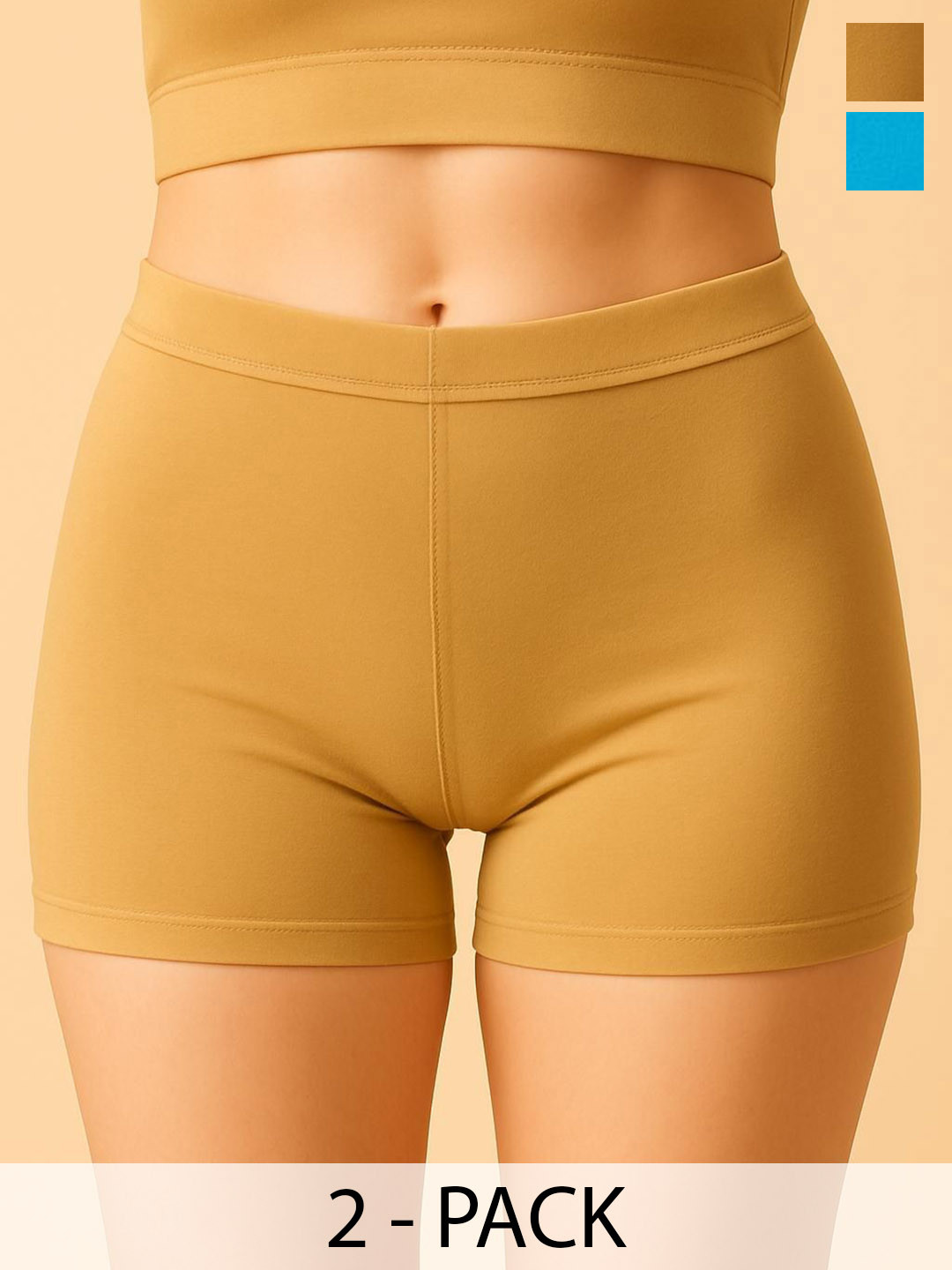 CKARFE Women Pack Of 2 Mid-Rise  Boy Shorts Briefs CF SBT-33 D Skin,Sky Blue XS-2