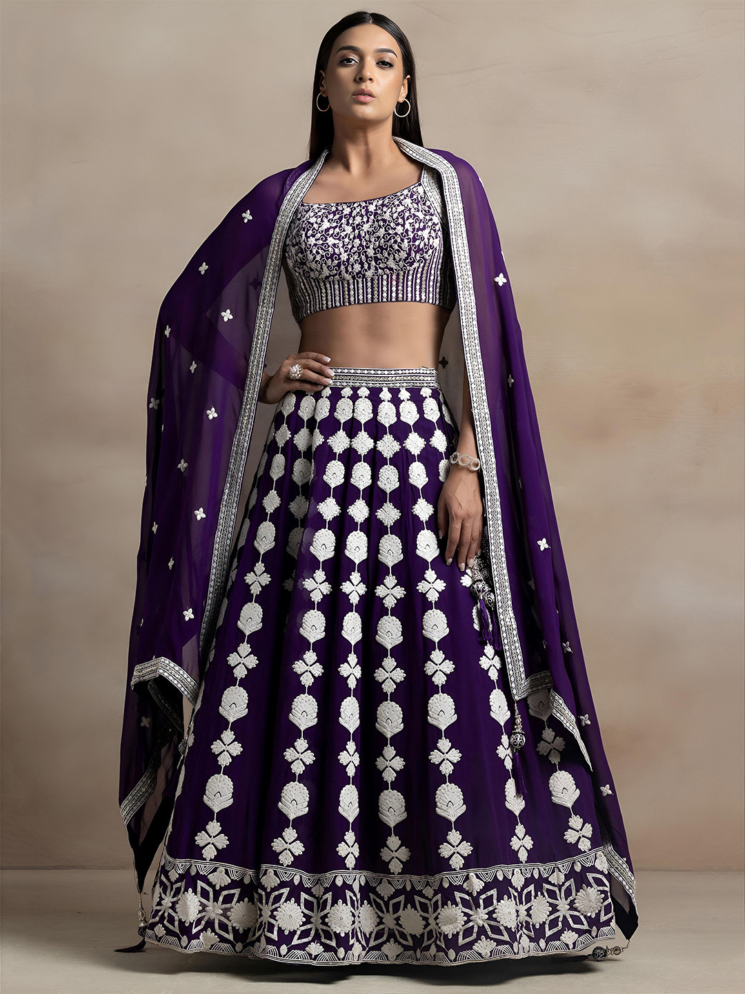 FABPIXEL Embroidered Semi Stitched Georgette Lehenga With Choli With Dupatta