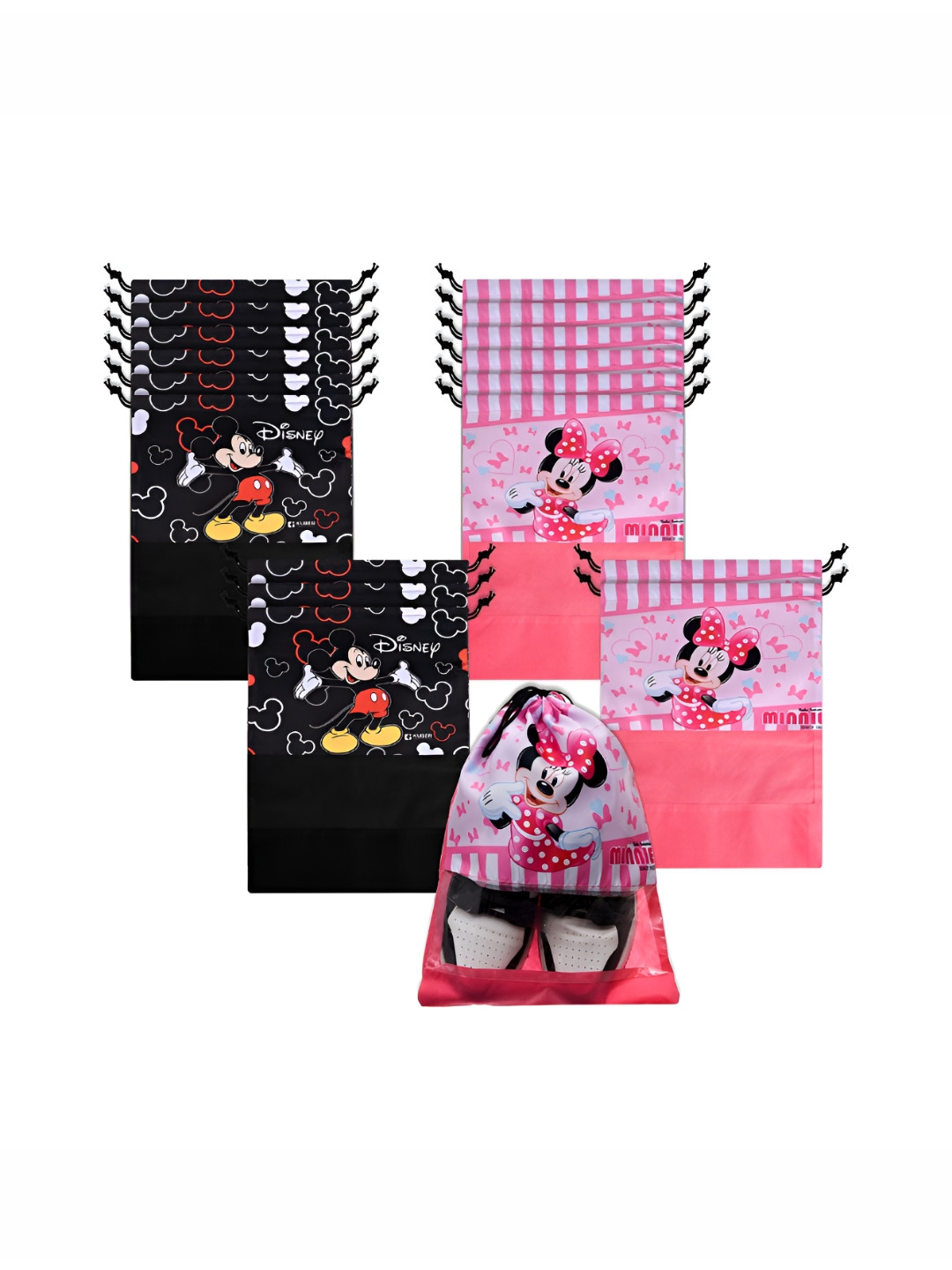 Aura Pink & Black 18 Pieces Printed Shoe Covers With Drawstring