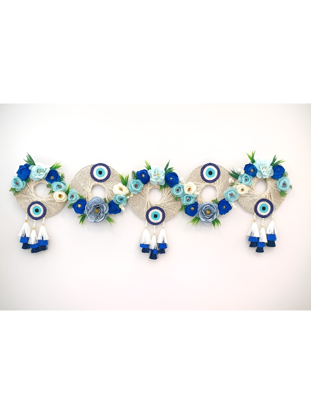 PUFFSMART Blue & Beige Embellished Evil Eye Hanging Festive Decor