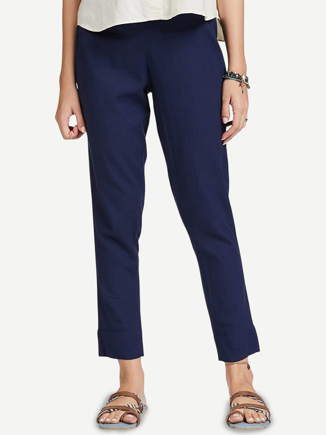ATARAH Women Mid-Rise Flat-Front Slim Fit Pleated Regular Trousers