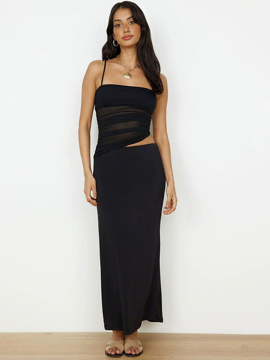 StyleCast Women Square Neck Sleeveless Summerwear Crop Top With Skirt Co-Ords