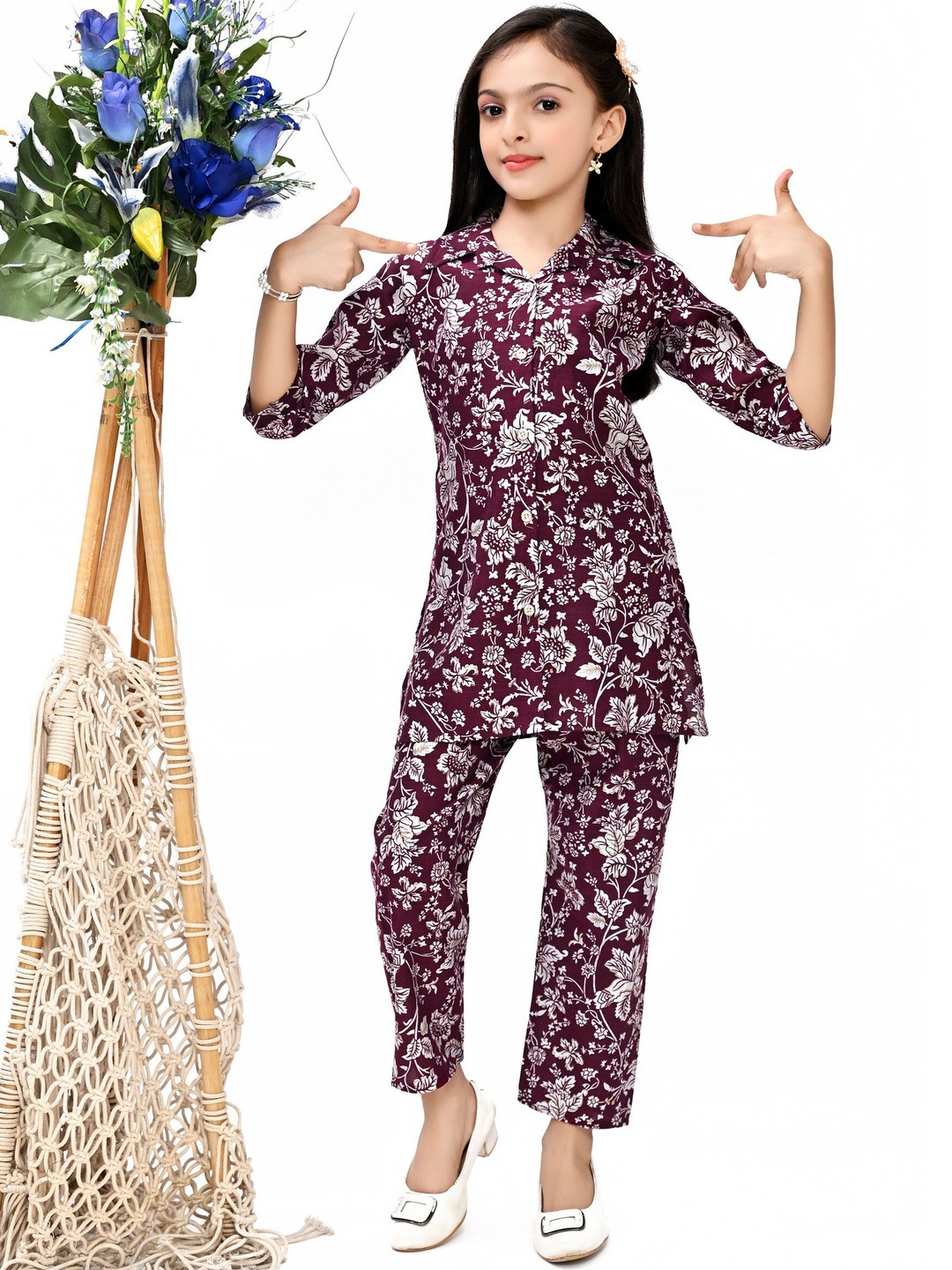 VALUE CREATION Girls Maroon  Printed Cotton A-Line Dresses