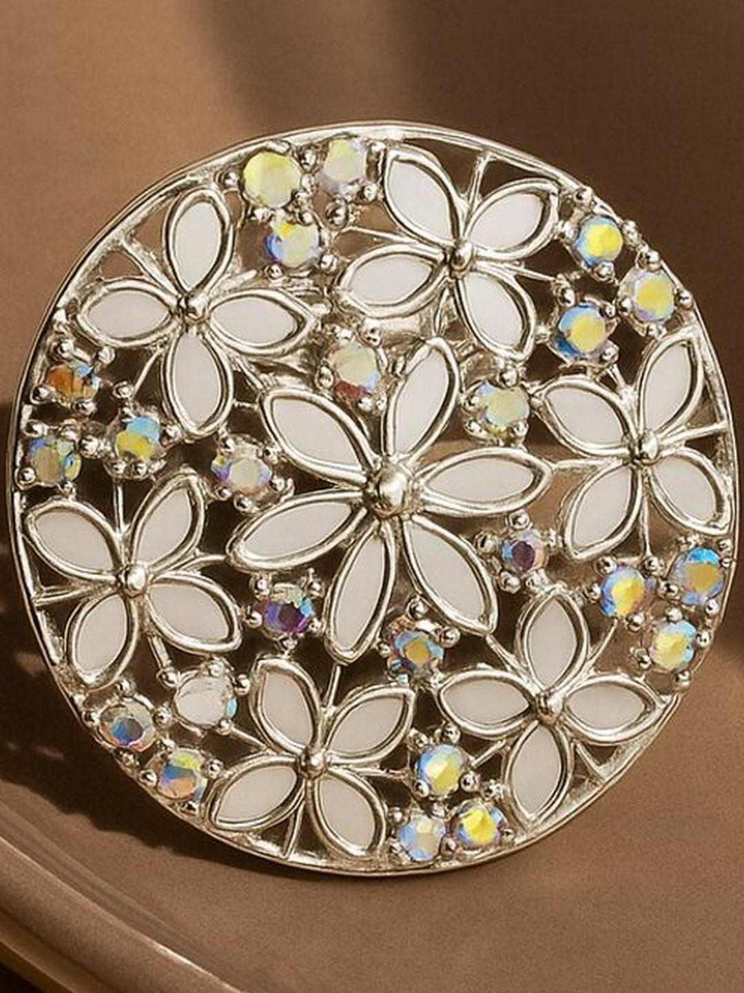 Haute Handles Mirror Studded Floral Finger Ring