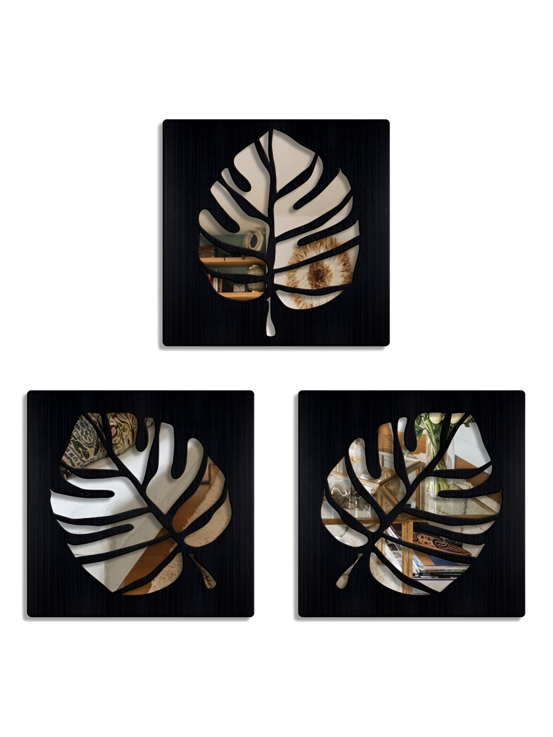 SEHAZ ARTWORKS Black 3 Pieces Textured Wall Hangings