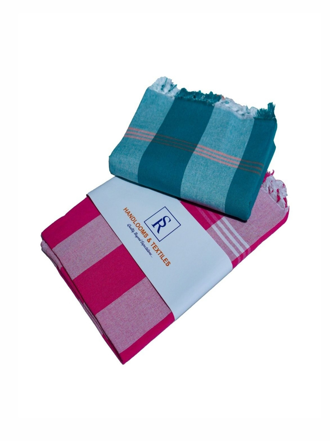 SR HANDLOOMS AND TEXTILES Red & Blue 2 Pieces Striped Pure Cotton 400 GSM Bath Towels
