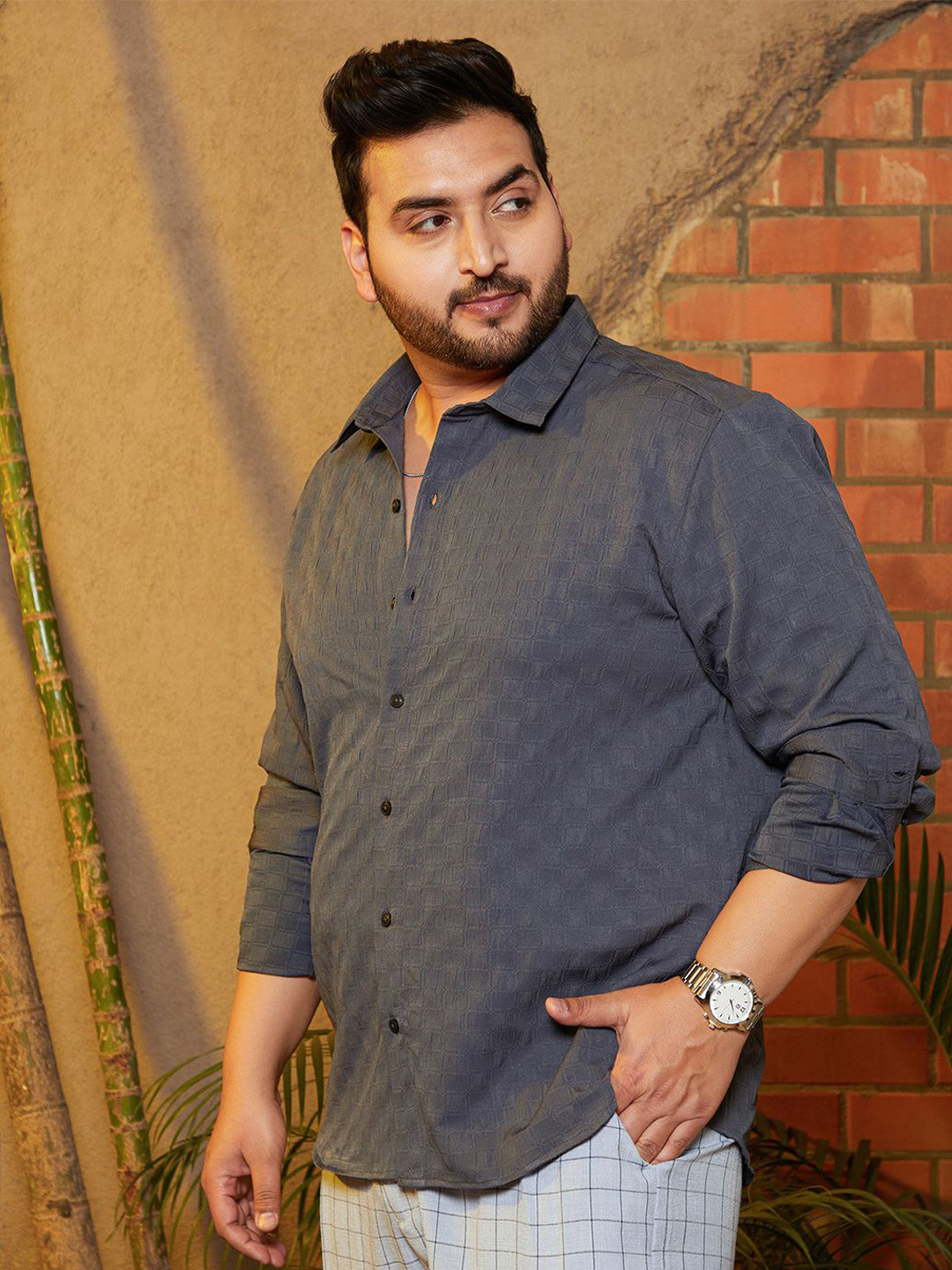 Instafab Plus Size Brick Tactile Comfort Cotton Casual Shirt