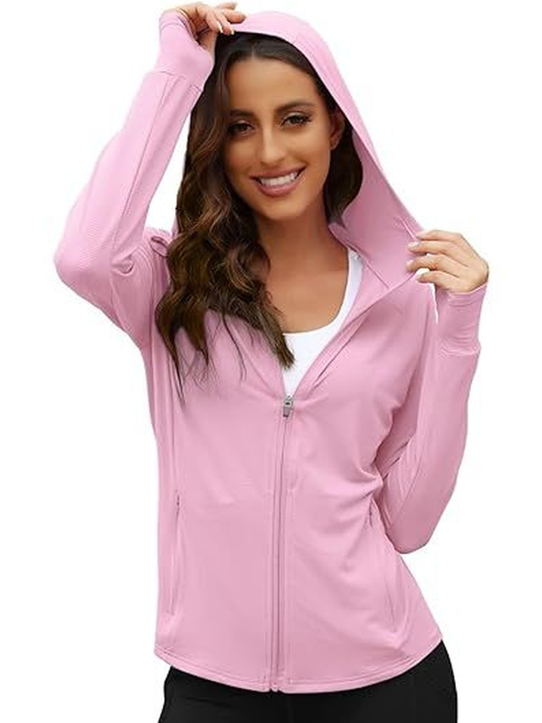 Eleg & Stilance Women Lightweight Zipper Hoodie with Pockets Running Jacket