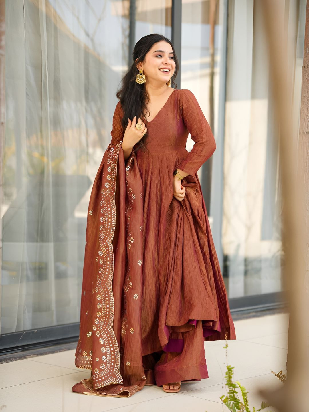 Pantos Women Solid Anarkali Kurta with Palazzos & Dupatta