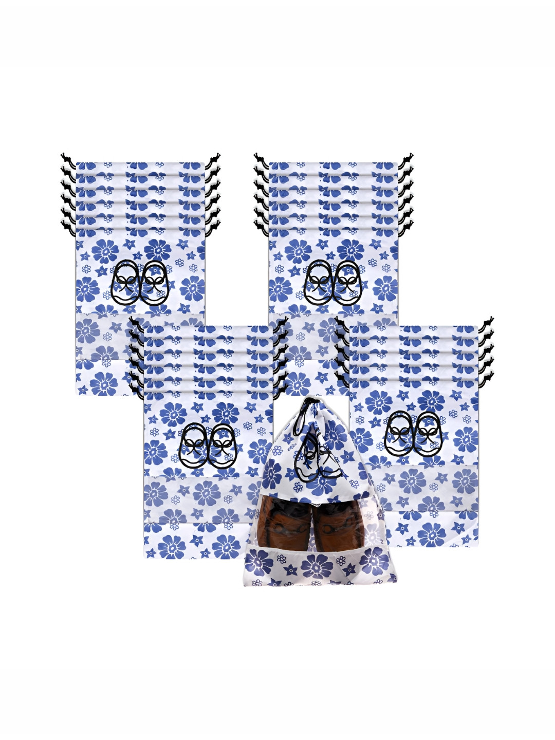 Aura White & Blue 24 Pieces Flower Printed Shoes Organisers
