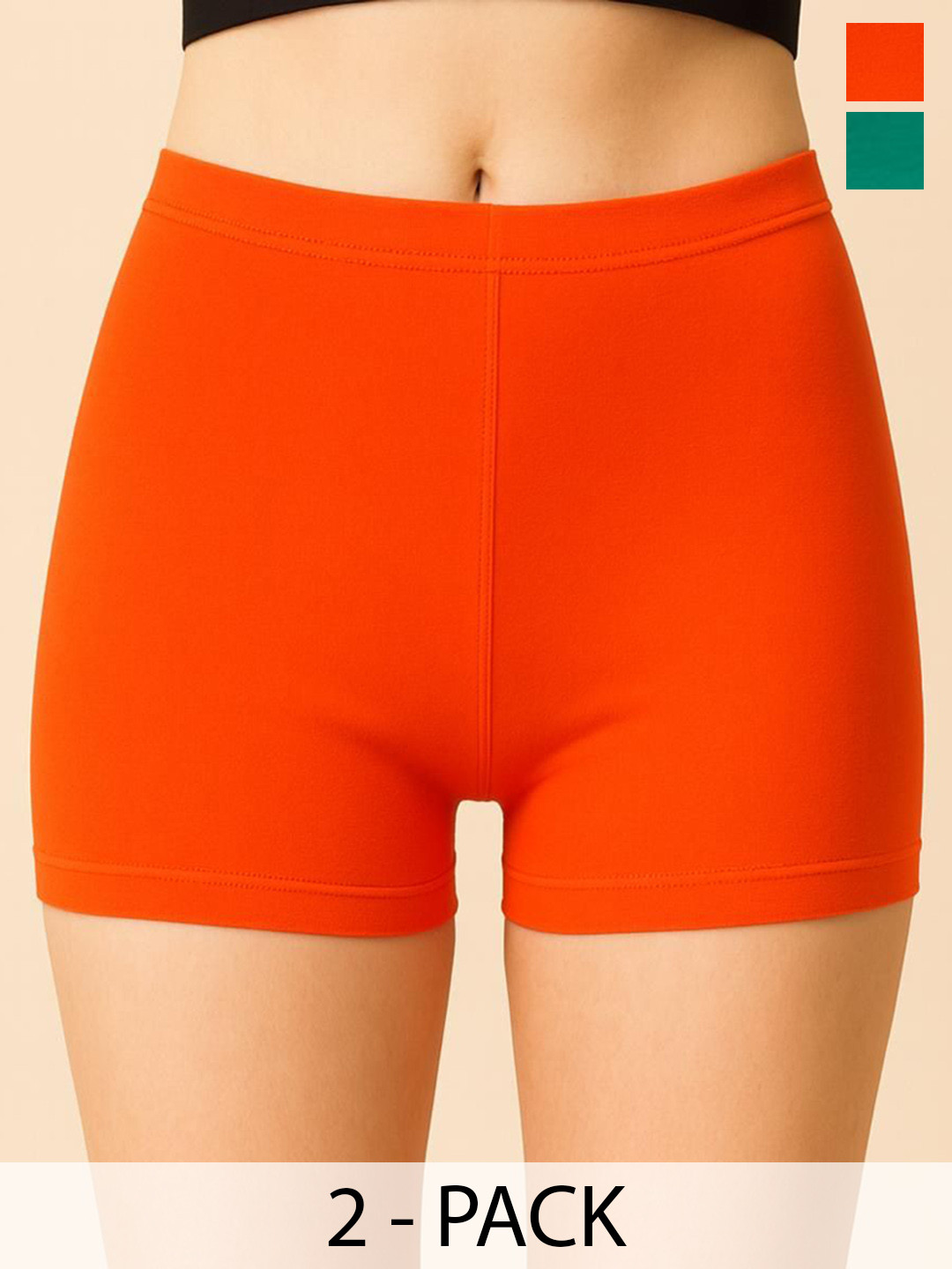 Apraa & Parma 2-Pc Mid-Rise Antimicrobial Boyshort Briefs AP SBT-33 R Green,D Orange XS-2