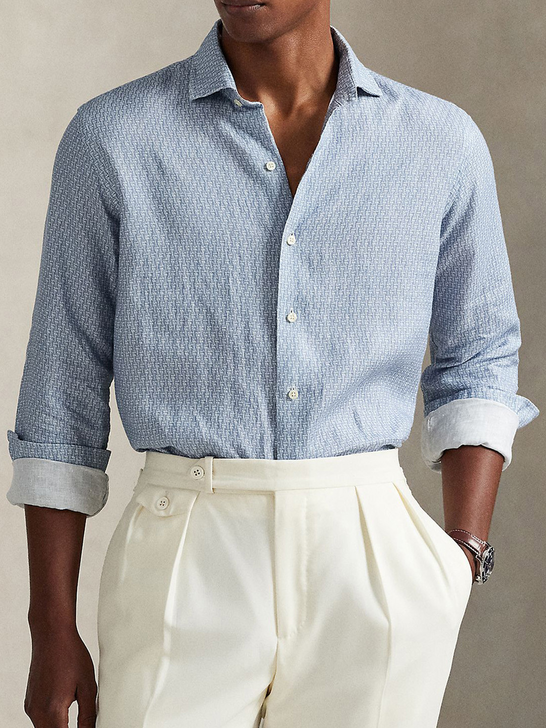 Polo Ralph Lauren Micro Ditsy Printed Custom-Fit Pure Linen Shirt