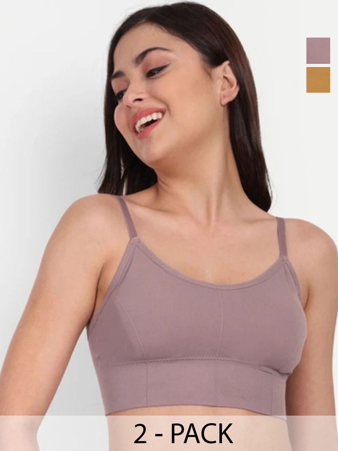 FEISEDY Pack Of 2 Full Coverage Padded Moisture Wicking Adjustable Straps Cami Bras