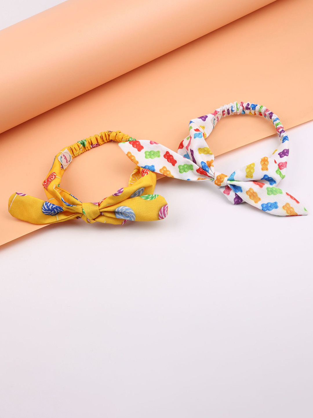 Choko Girls Set Of 2 Candy Print & Bunny Knot Hairbands