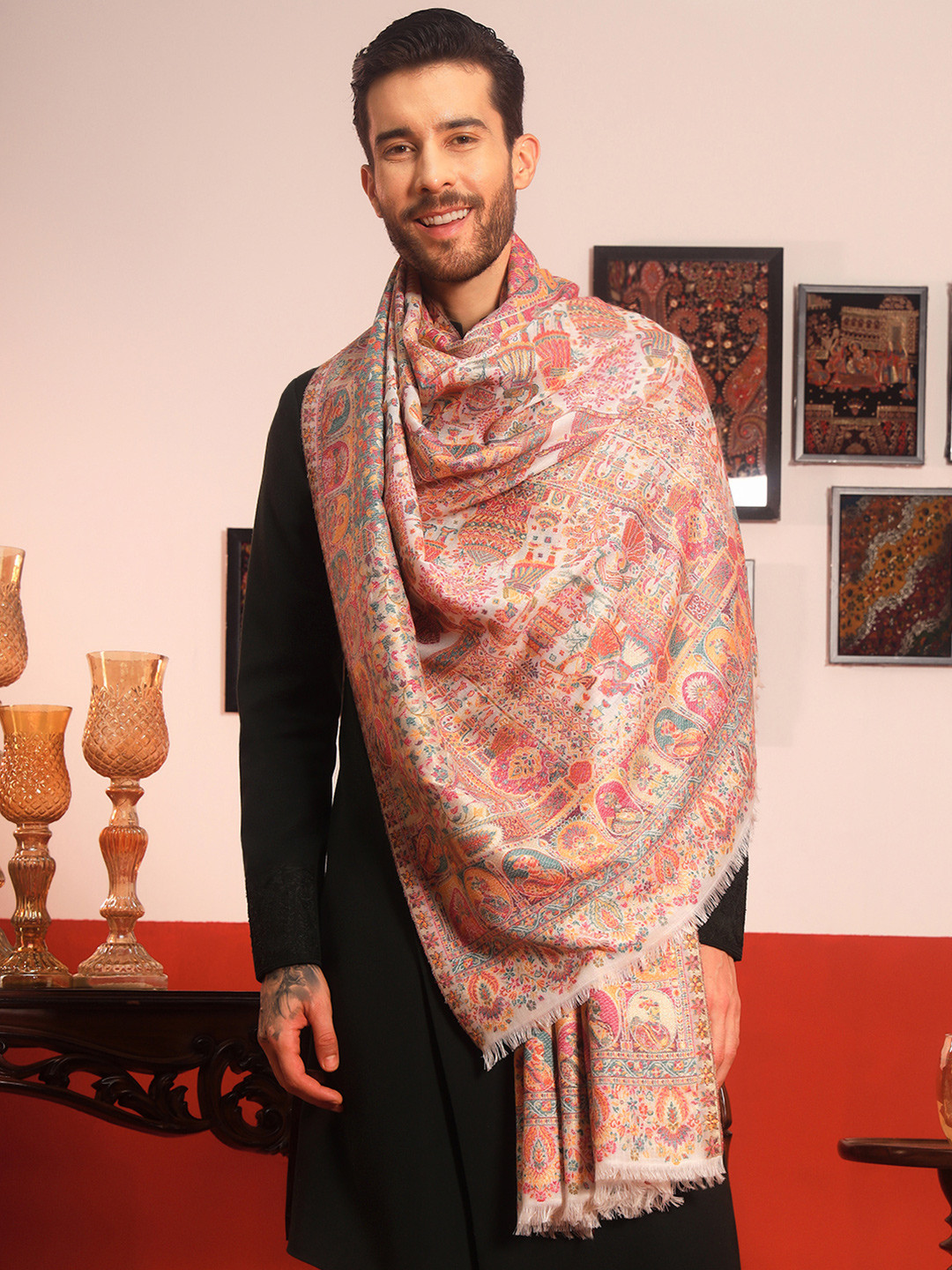 Pashmoda Zewar Ethnic Motifs Woven Design Zari Kaani Shawl