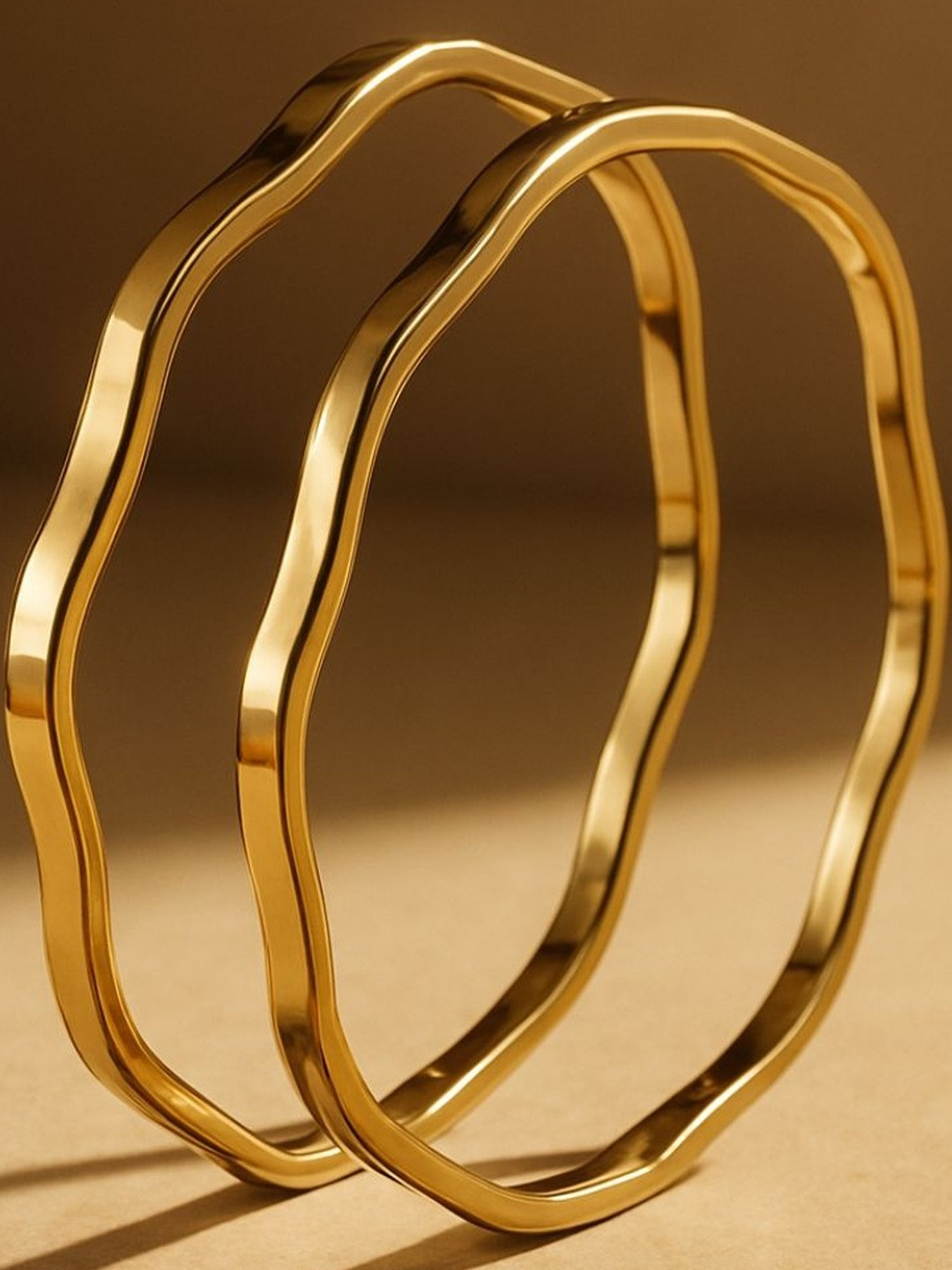 RaasRani Set of 2 18K Gold Plated Wave Bangles