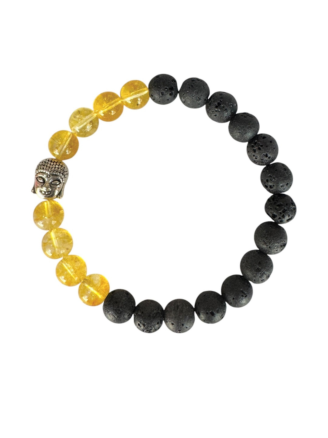 Gems Guru Unisex Yellow & Black Metal Lava Buddha Citrine Crystal Bracelet