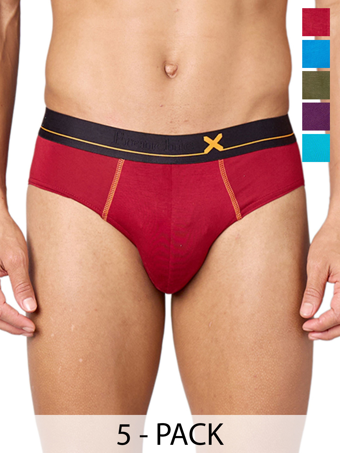 FRENCHIE Men Pack Of 5 Low Rise Anti Bacterial Briefs FR-MI-BF-DRIP-1X5-PO2-BKRED-S