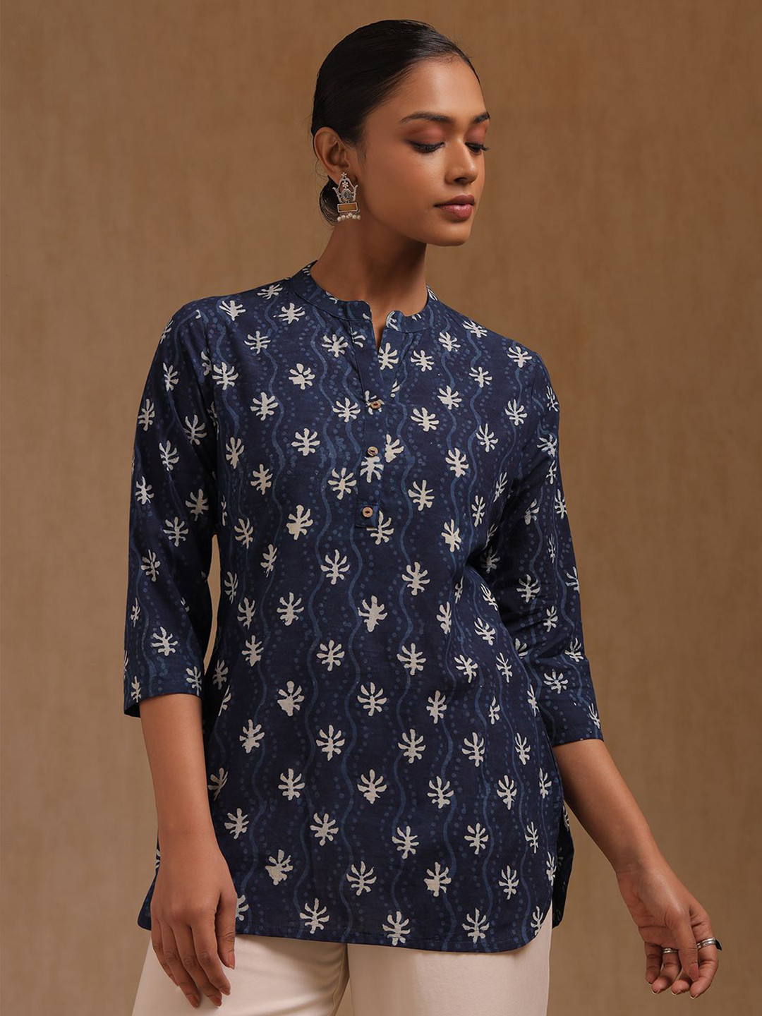 Soch Batik Printed Pure Cotton Mandarin Collar Straight Short Kurti