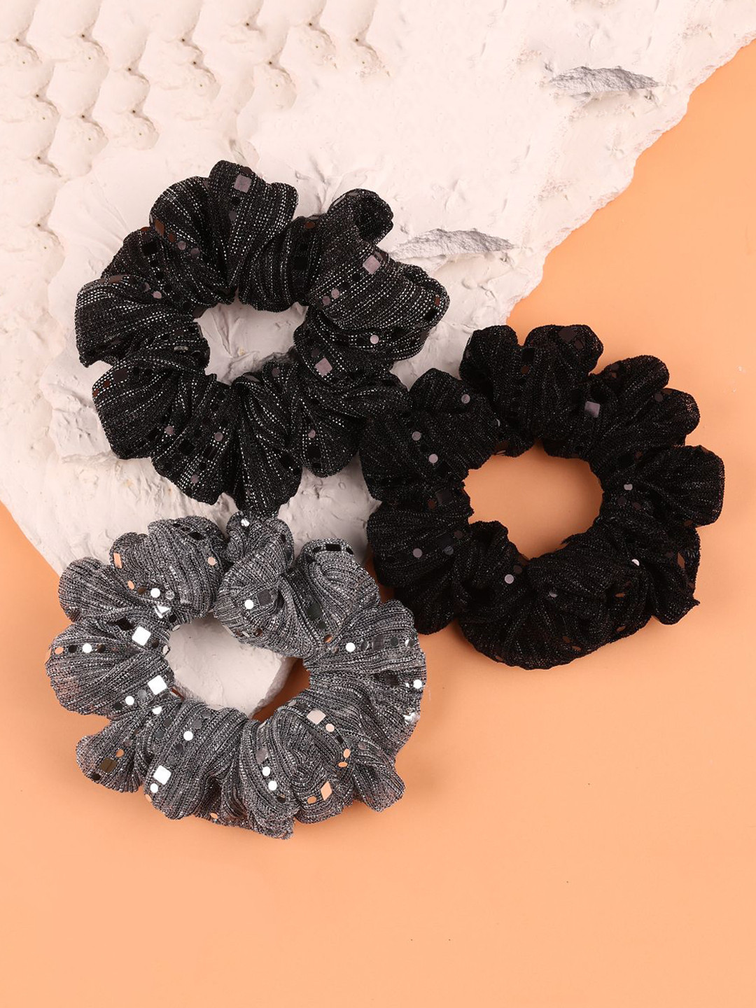 Choko Set of 3 Glitter Scrunchies Ponytail Holders