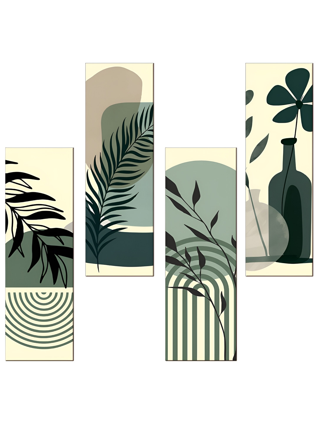 SEHAZ ARTWORKS Green & Off White 4 Pieces Printed Wall Hangings