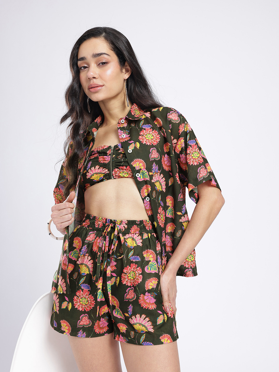 fusion by glitchez Floral Printed Co-Ords With Inner Tube Top