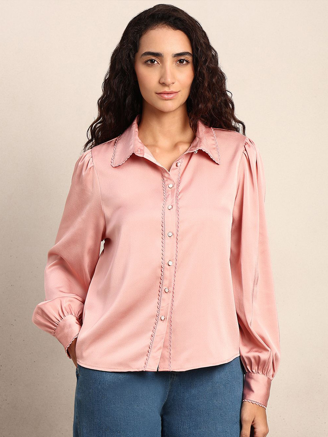 Vero Moda Joline Spread Collar Puff Sleeves Regular Fit Casual Shirt