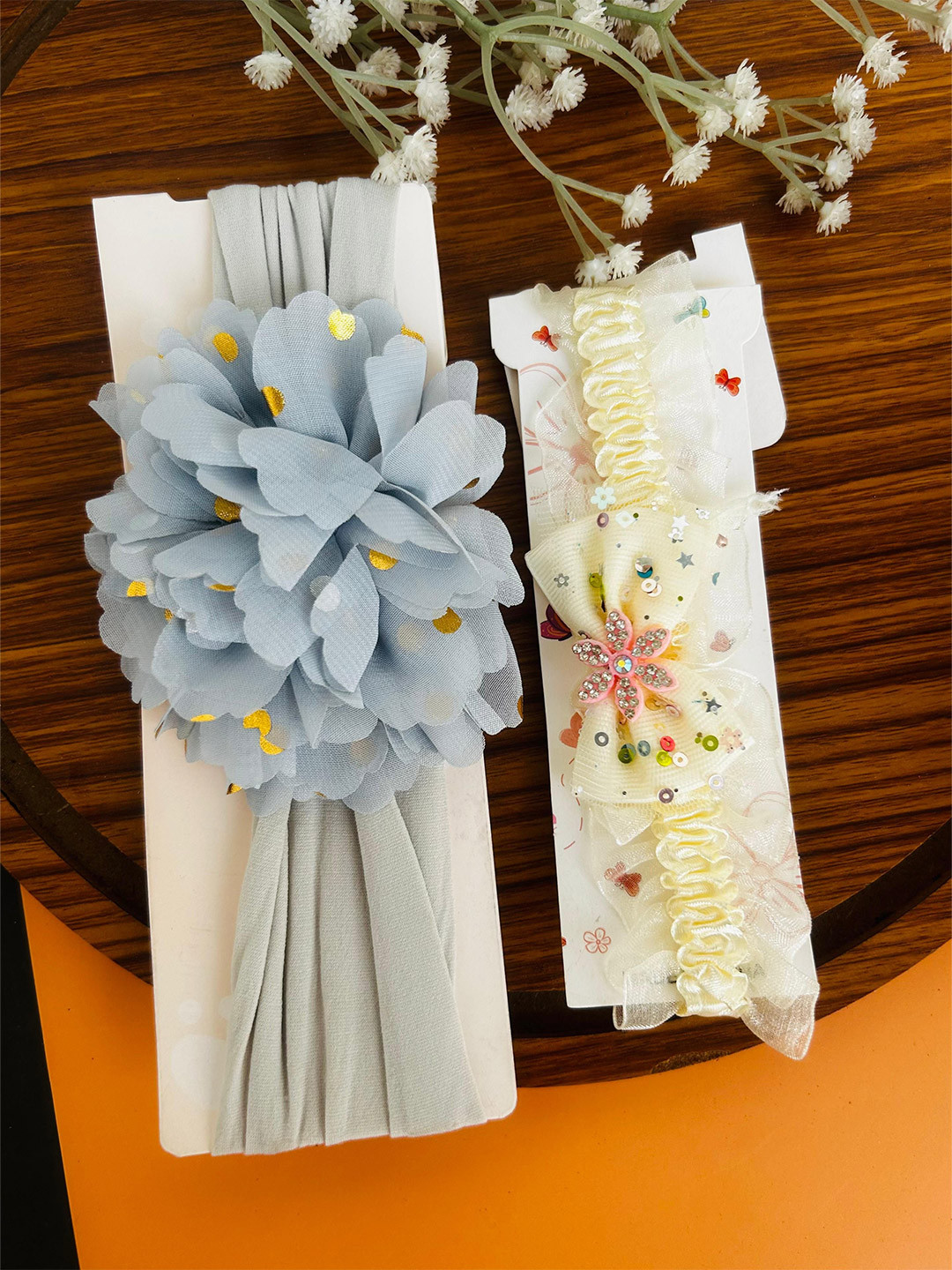 Radhya Accessories  Girls Pack Of 2 Bow Flower Elastic Baby Headbands