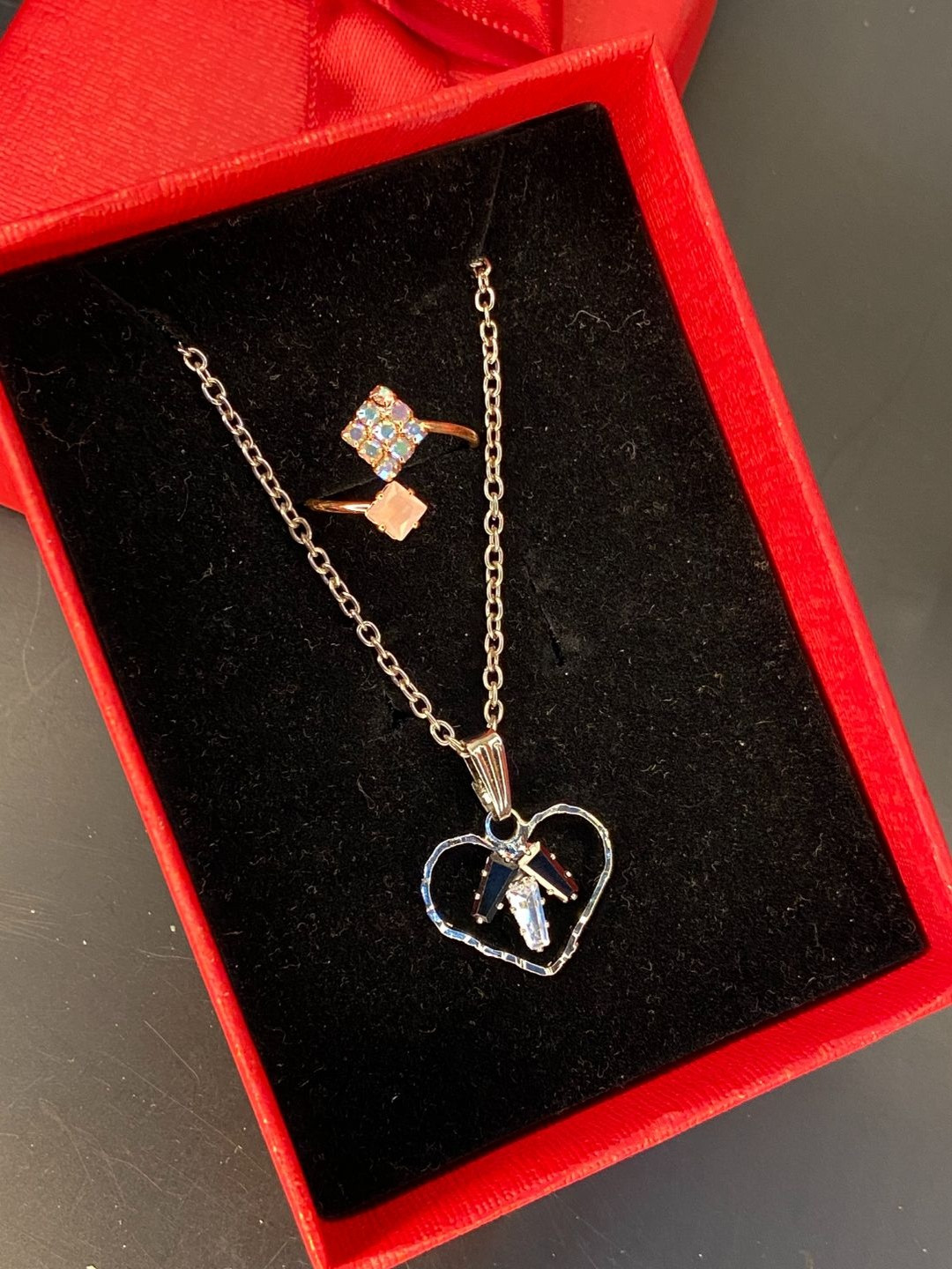 Psight Silver Plated Heart Pendant Necklace with Matching Ring