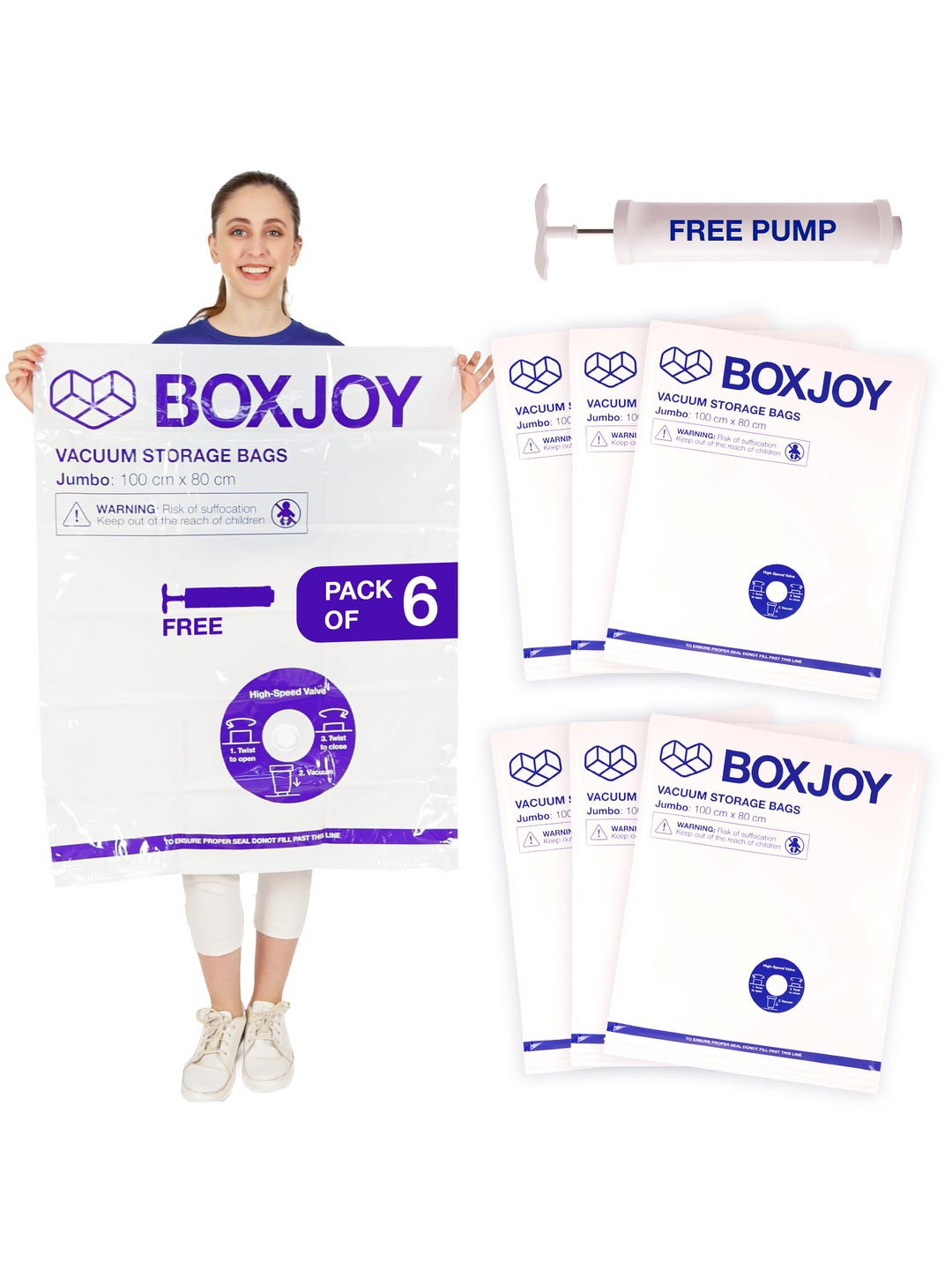 BOXJOY Transparent 6 Pieces Printed Water Resistant Vacuum Bag Organisers