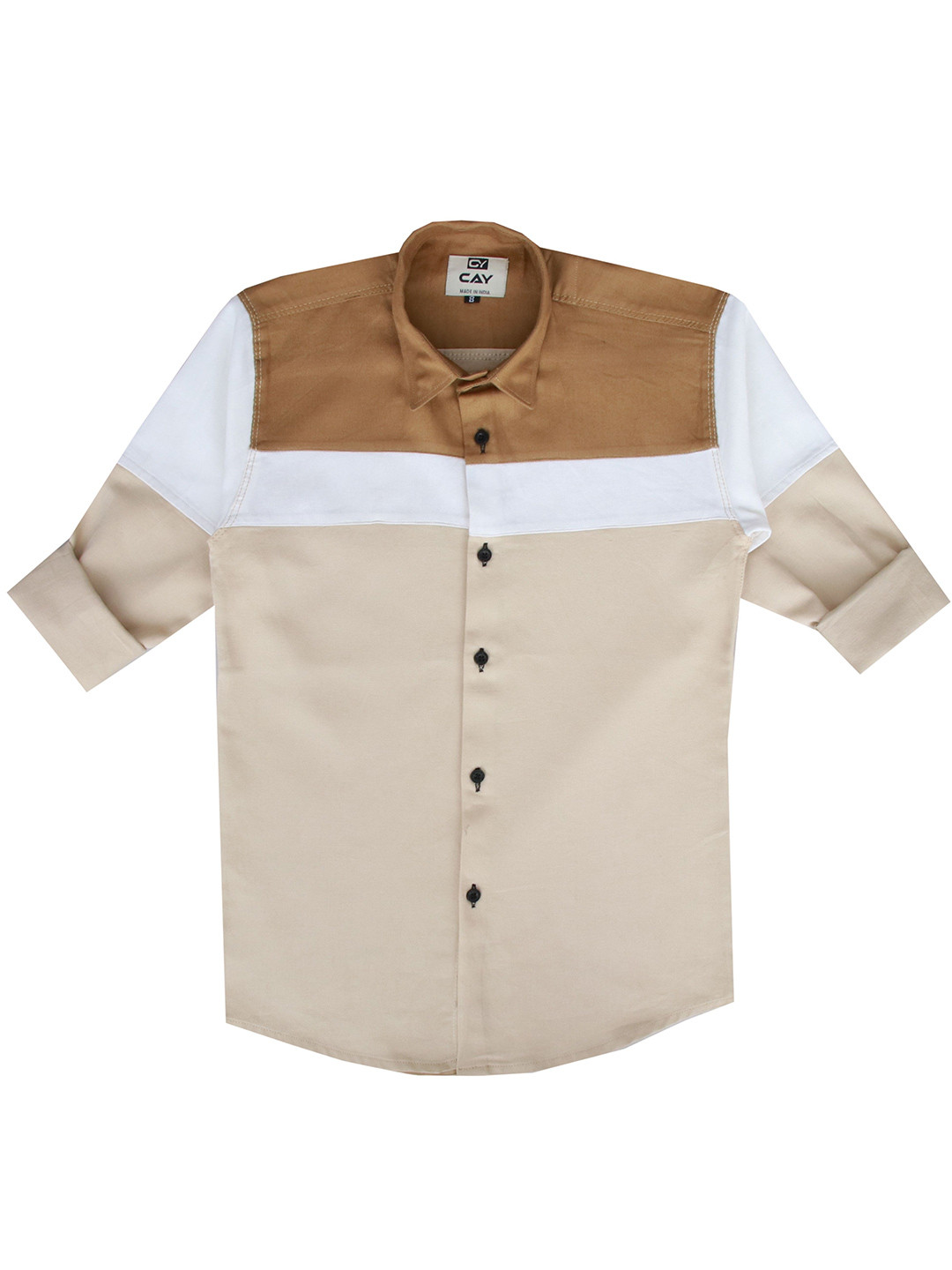 CAY Boys Standard Colourblocked Spread Collar Cotton Shirt